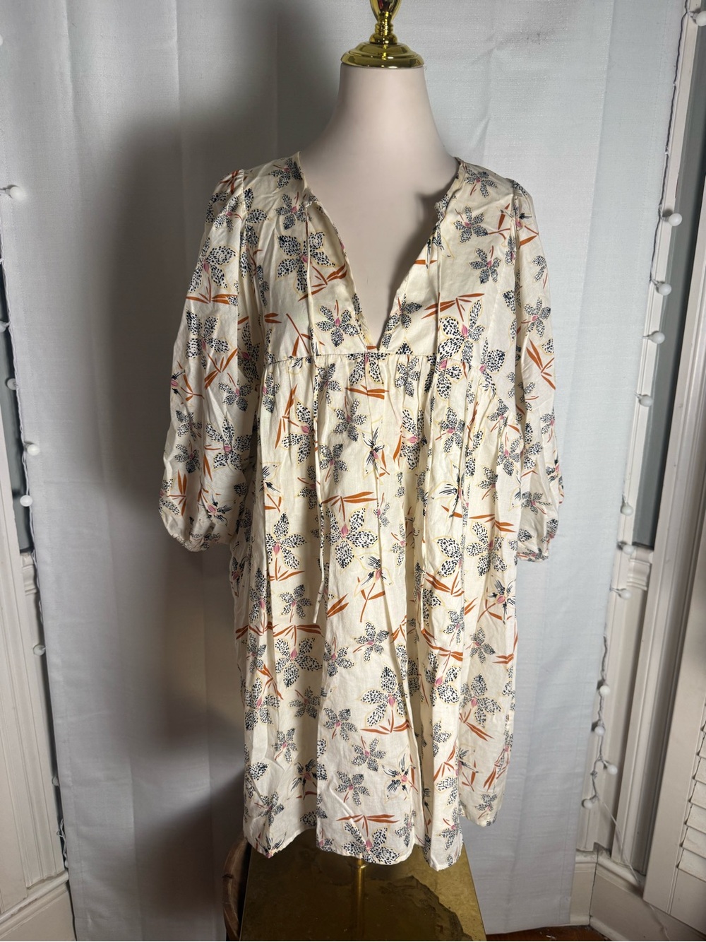 Caballero Collection XL Floral Cotton Babydoll Mini Dress Boho